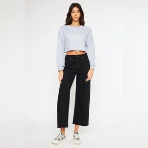 High Rise Crop Wide Leg Black Denim